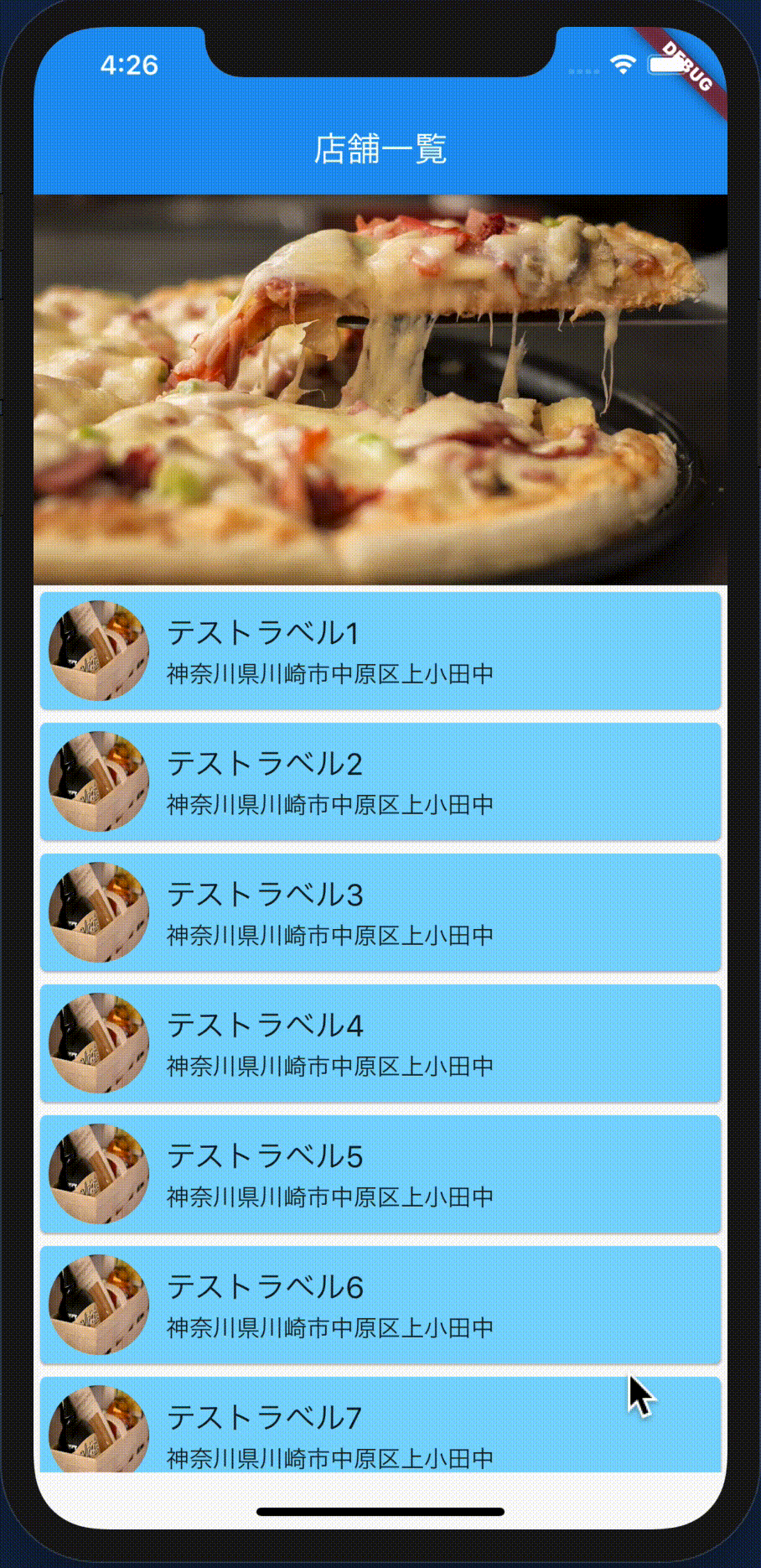 Flutterで作成したデモアプリの動作画面